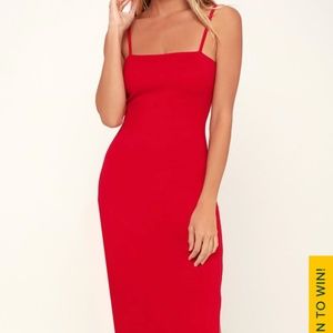 Paulina Red Bodycon Midi Dress